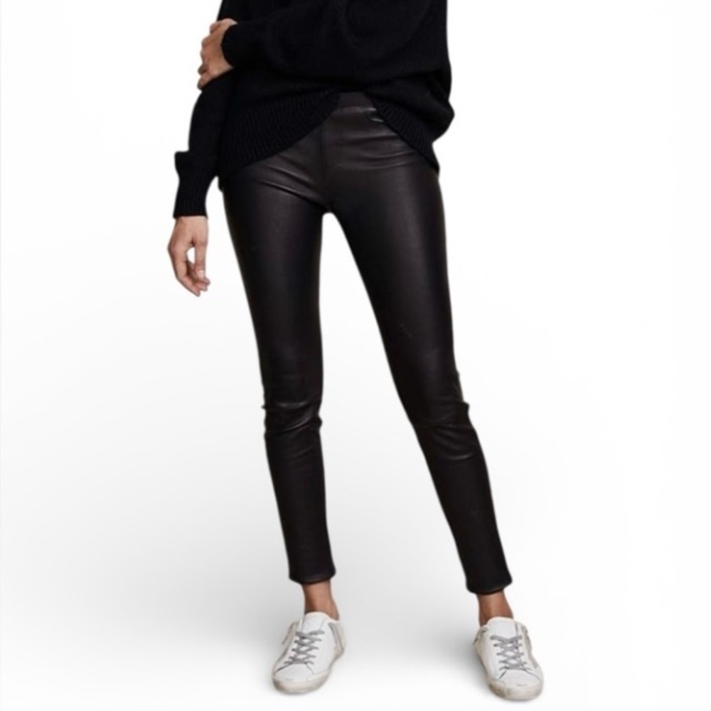Helmut Lang Black Leather Lambskin Leggings Stretch Skinny Mid Rise Pants 2